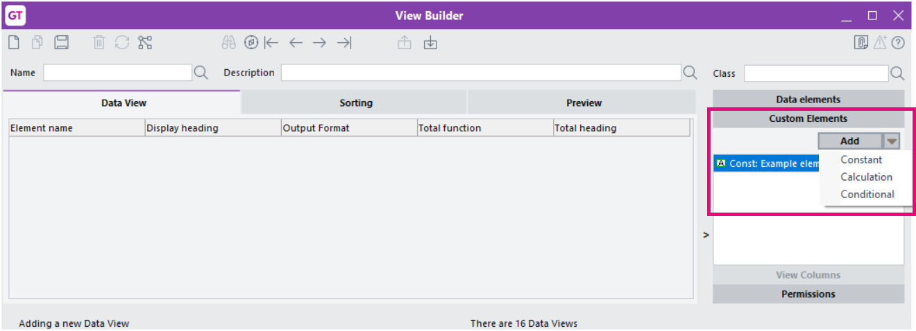 Custom elements panel on the View Builder form.png