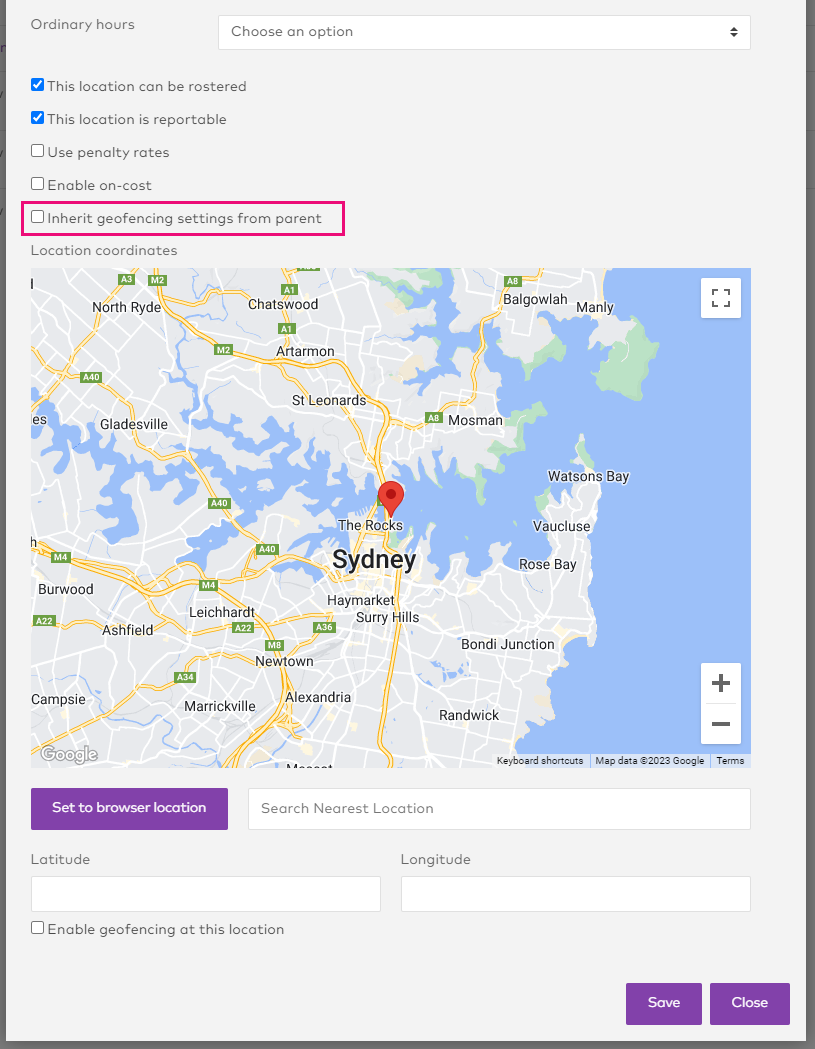 Geofencing settings in locations menu, if not vsibile untick the inherit settings from parent option.