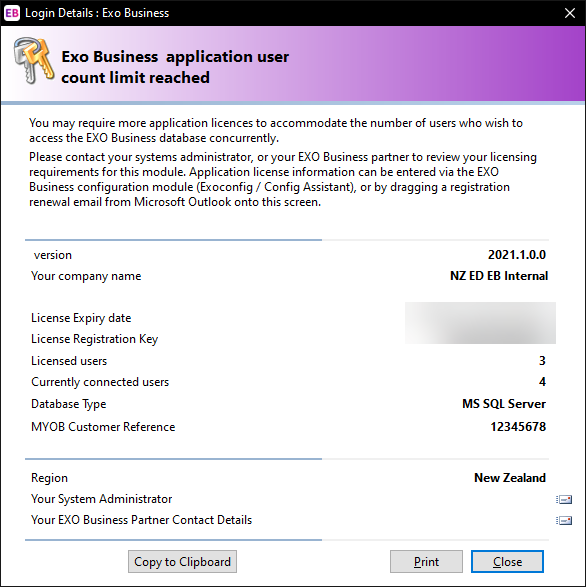 Exo Business application user count limit reached