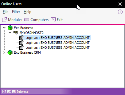 Screenshot from 2020.3 showing 1 user logged in 3 times on the same computer.