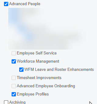 Screenshot showing Enable Disable Features screen and options to select